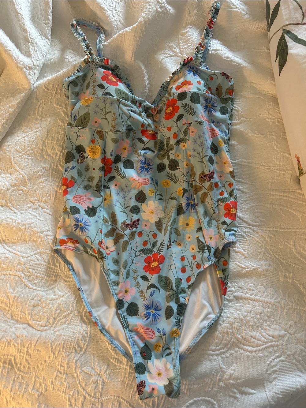 summersalt Kids Floral One-Piece Swimsuit in Light Blue with Multicolor Flowers